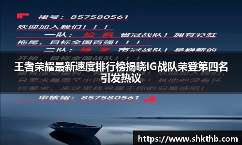 王者荣耀最新速度排行榜揭晓IG战队荣登第四名引发热议